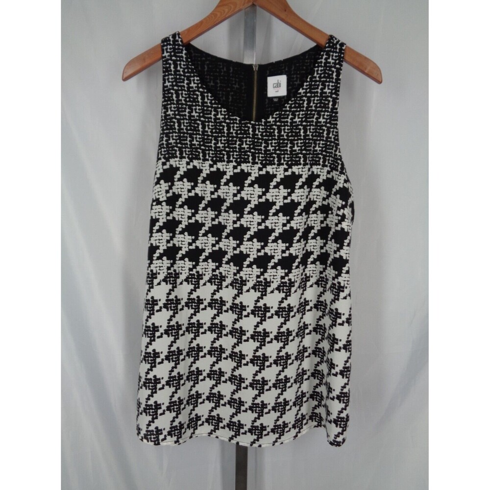 Cabi Houndstooth Broken Check Sleeveless Top Tank Size Medium Black White